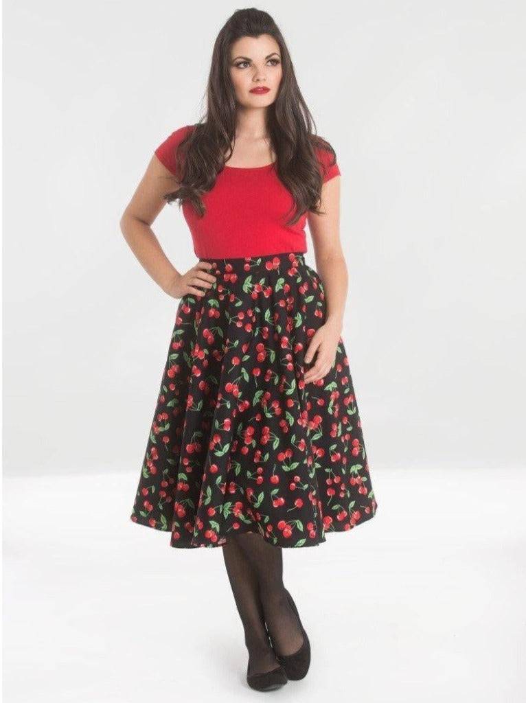 Hell Bunny Sweetie Cherry Print Skirt Black - Poison Arrow Retro