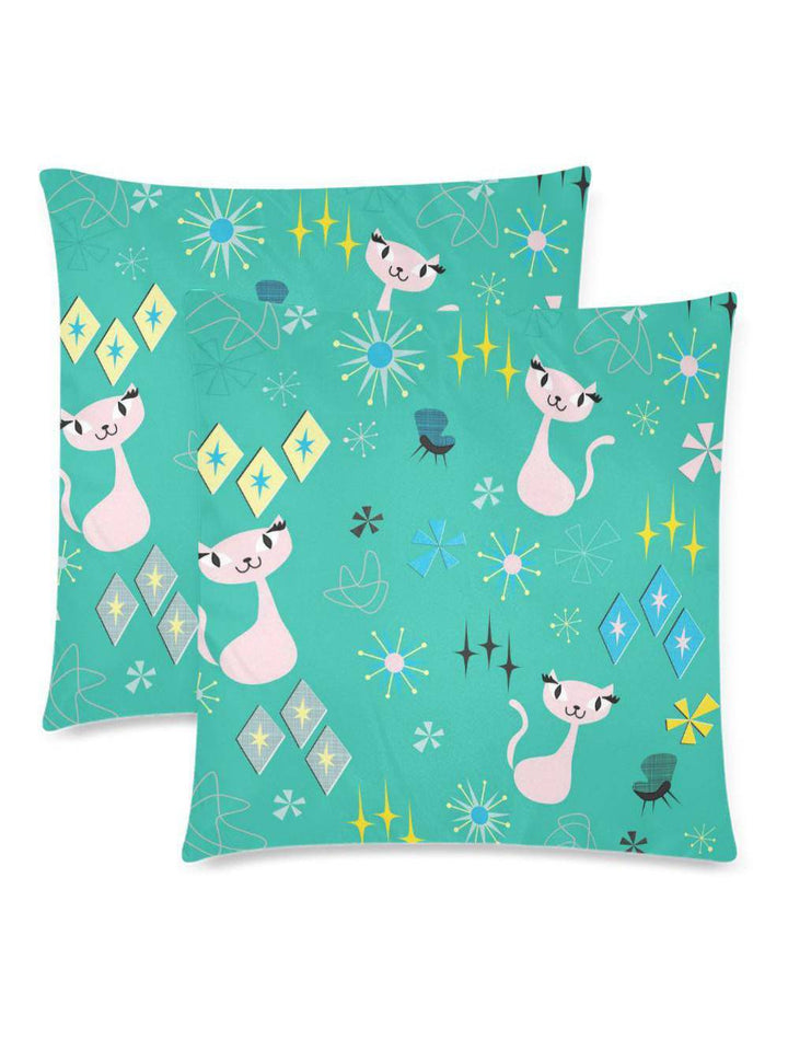 RETRO CATS ATOMIC MCM AQUA Cushion Cover 18"x 18" (Twin Sides) (Set of 2) - Poison Arrow Retro