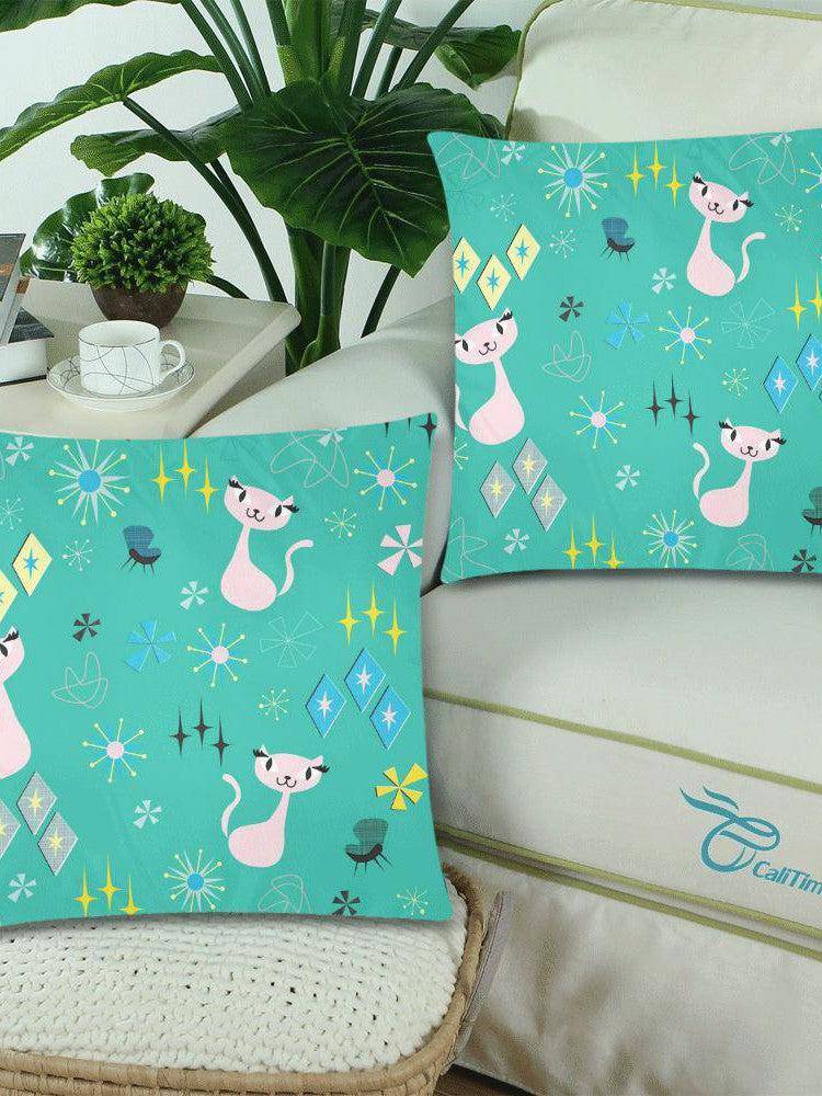 RETRO CATS ATOMIC MCM AQUA Cushion Cover 18"x 18" (Twin Sides) (Set of 2) - Poison Arrow Retro