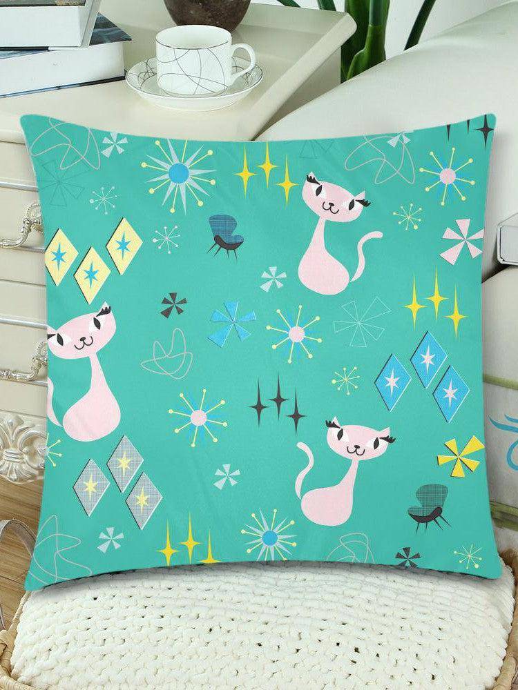 RETRO CATS ATOMIC MCM AQUA Cushion Cover 18"x 18" (Twin Sides) (Set of 2) - Poison Arrow Retro