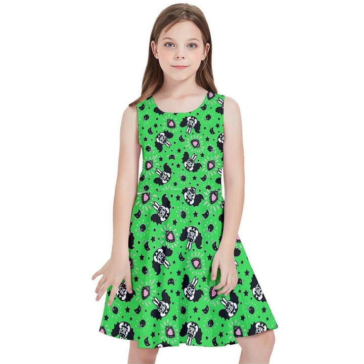 Bat Bunny Green Kids' Skater Dress - Poison Arrow Retro