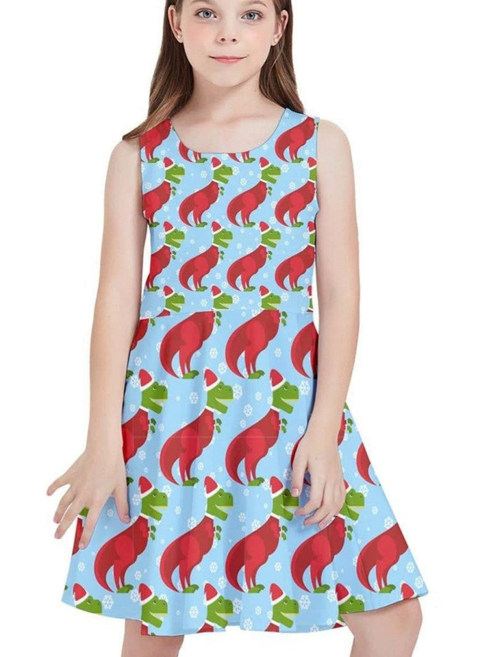 CHRISTMAS T-REX DINOSAUR Kids' Skater Dress - Poison Arrow Retro