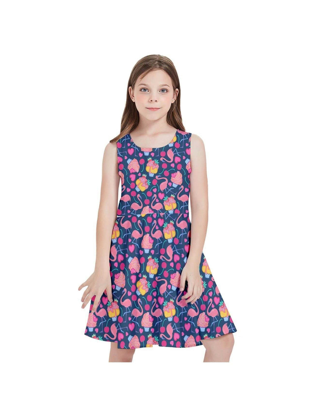 FLAMINGO CUPCAKES KIDS' SKATER DRESS - Poison Arrow Retro