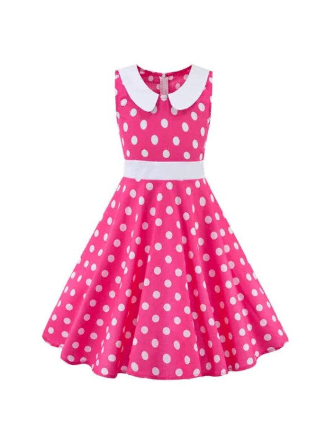 Girls Pink Polka Dot Rockabilly Dress - Poison Arrow Retro