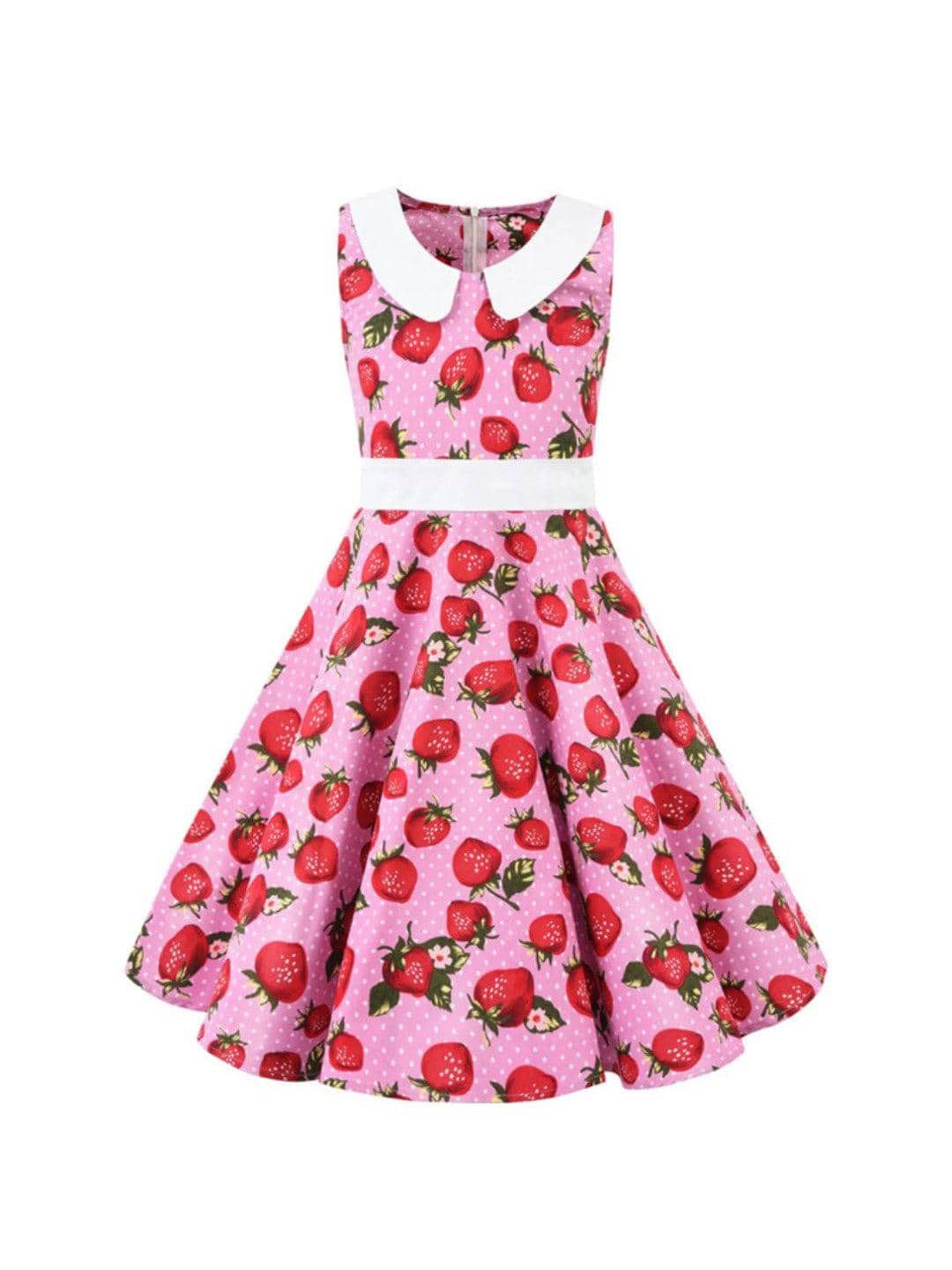 Girls Strawberry Polka Dot Pink Rockabilly Dress - Poison Arrow Retro