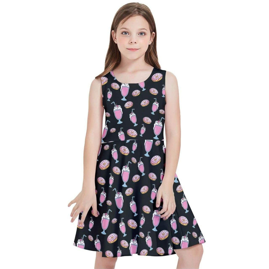 MILKSHAKE BLACK Kids' Skater Dress - Poison Arrow Retro