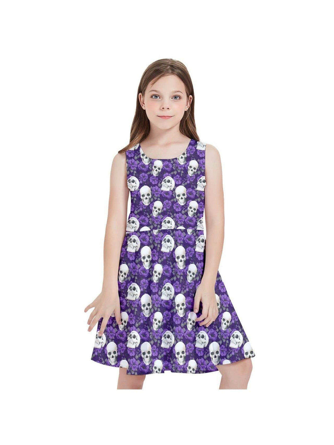 PURPLE ROSES AND SKULLS Kids' Skater Dress 2-16 - Poison Arrow Retro