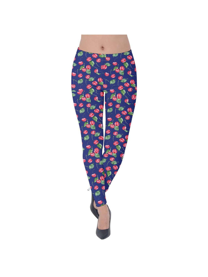 Blue Cherries Velvet Leggings - Poison Arrow Retro