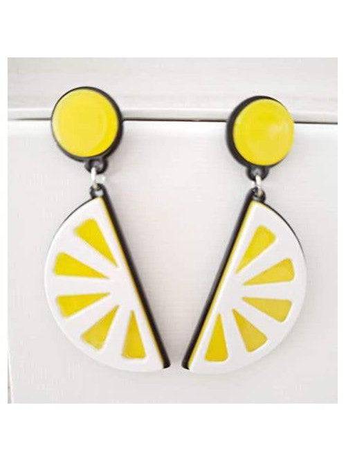 LEMON SLICE Acrylic Drop/Dangle Stud Post Earrings - Poison Arrow Retro