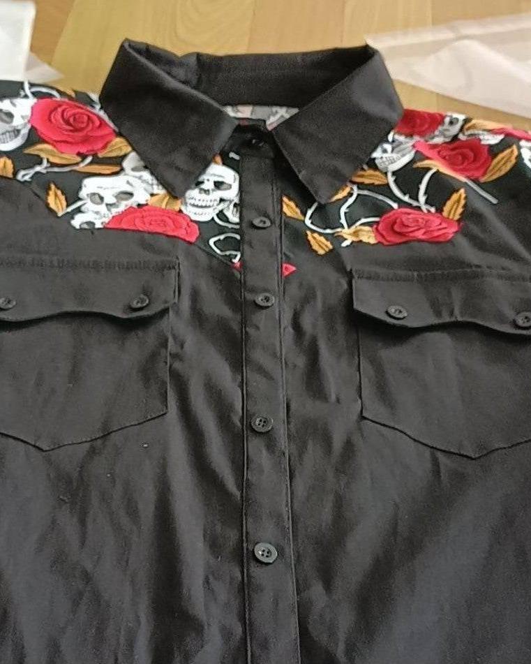 Men's Vintage Style Western Cowboy Shirt Skulls & Roses - Poison Arrow Retro