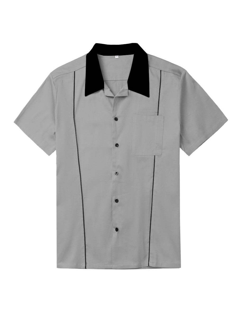 Mens Vintage Style Bowling Dress Shirt - GREY - Poison Arrow Retro