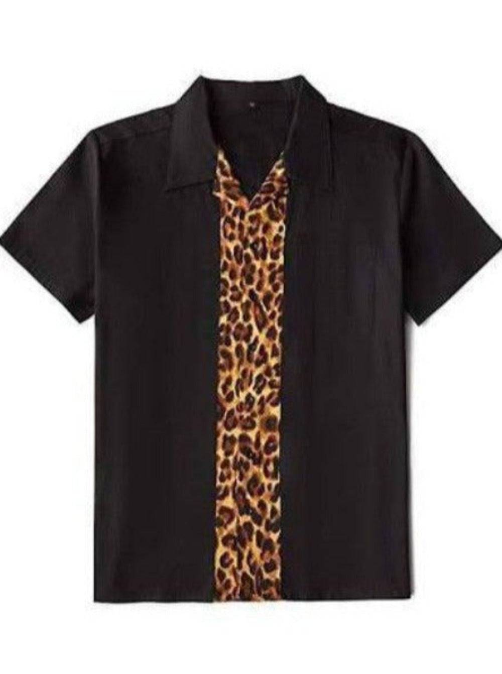 Mens Vintage Style Bowling Dress Shirt - Leopard - Poison Arrow Retro