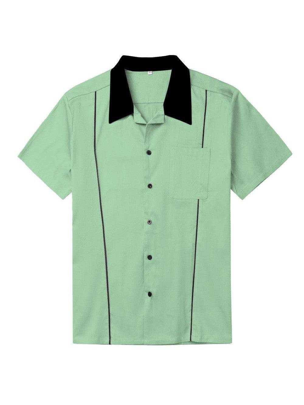 Mens Vintage Style Bowling Dress Shirt - MINT GREEN - Poison Arrow Retro