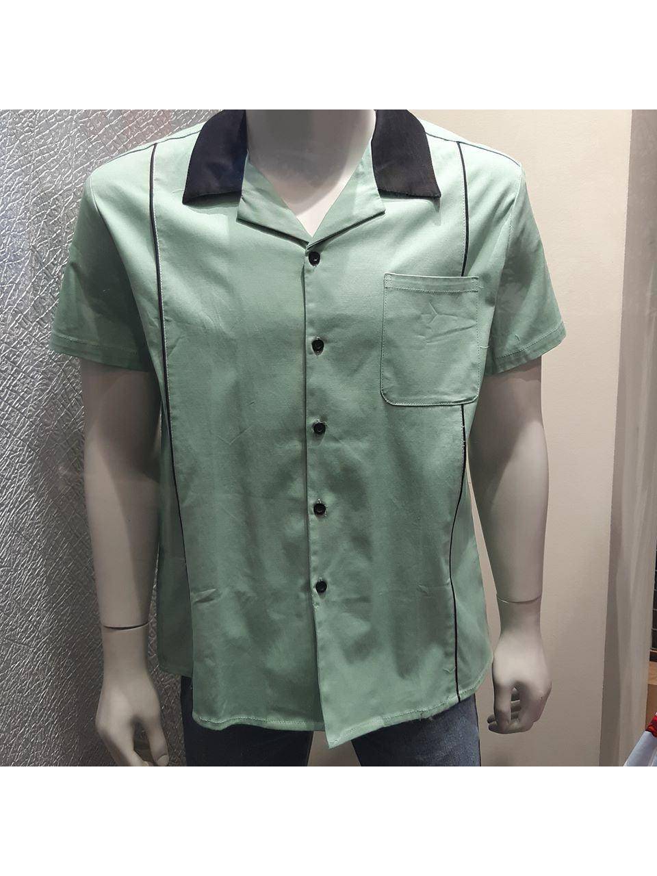 Mens Vintage Style Bowling Dress Shirt - MINT GREEN - Poison Arrow Retro