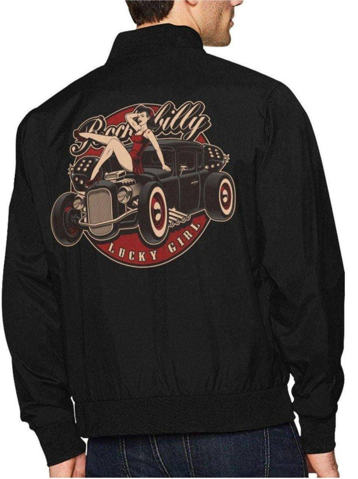 ROCKABILLY LUCKY GIRL Men's Hot Rod Bomber Jacket [IN STOCK] - Poison Arrow Retro