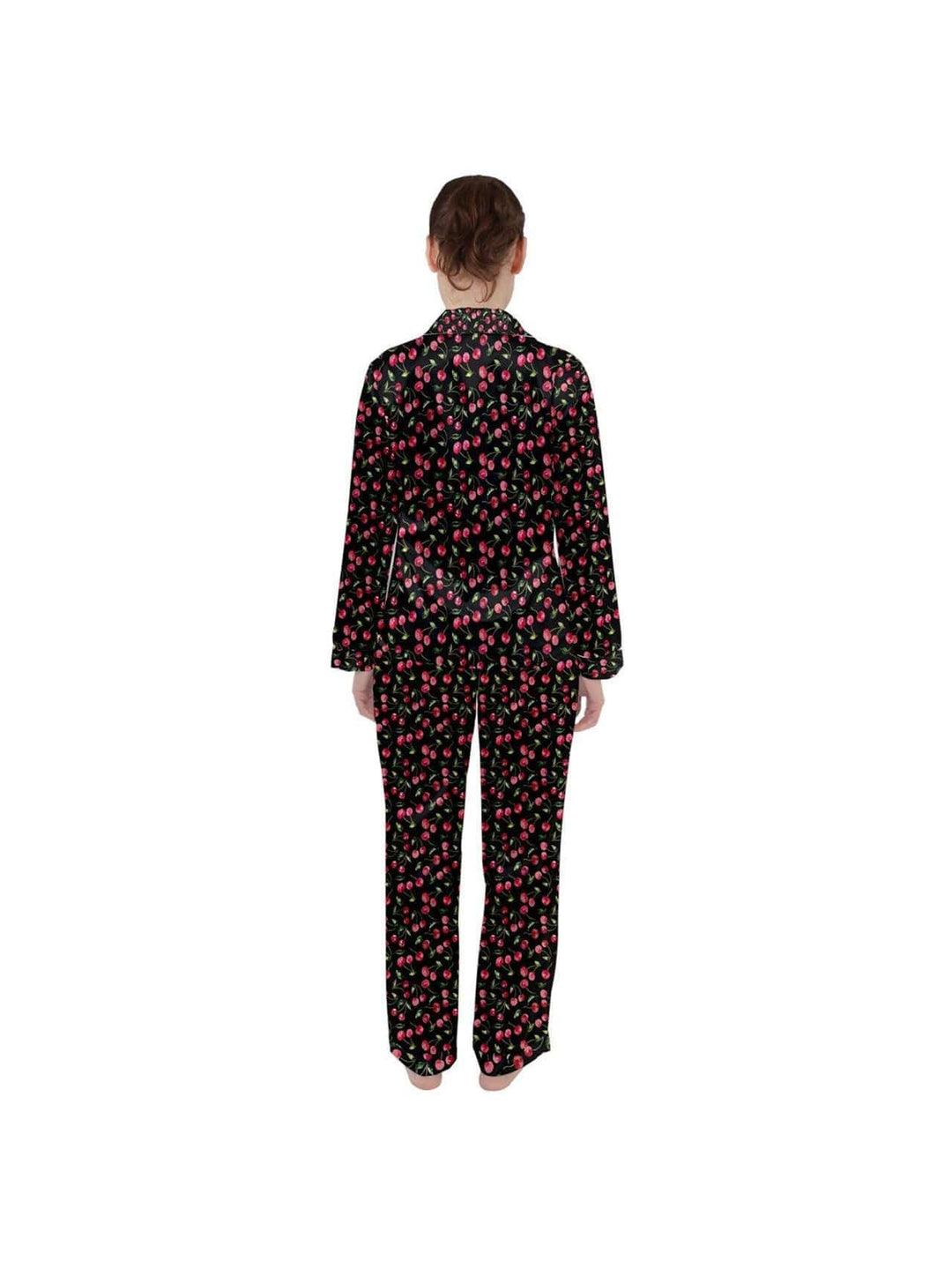 Black Cherries Women's Long Sleeve Satin Pyjamas Set