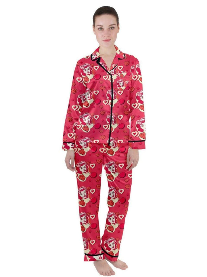 Retro Romance Women's Long Sleeve Satin Pyjamas Set - Poison Arrow Retro