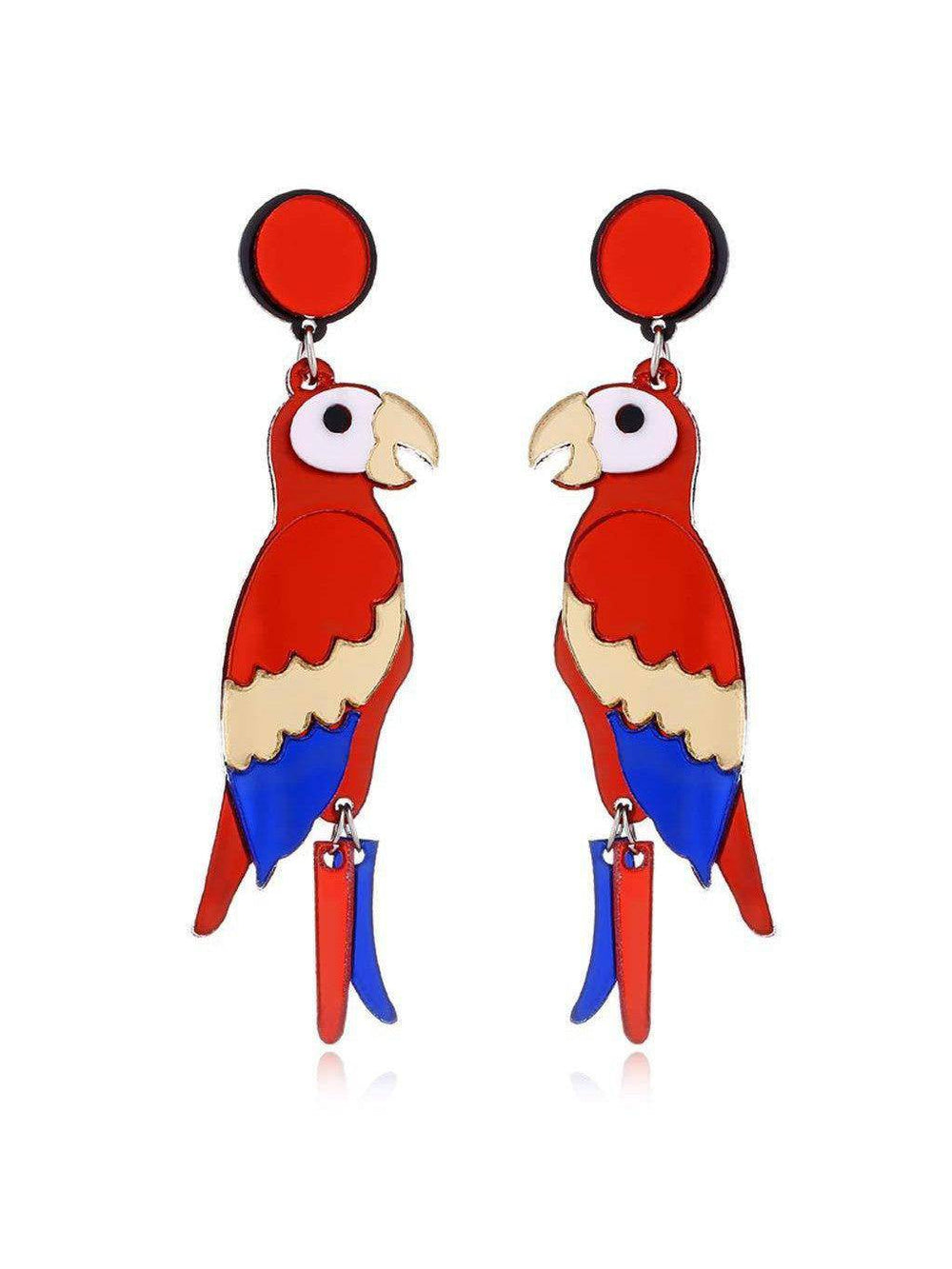 PARROTS (RED/BLUE) Acrylic Drop/Dangle Stud Post Earrings - Poison Arrow Retro