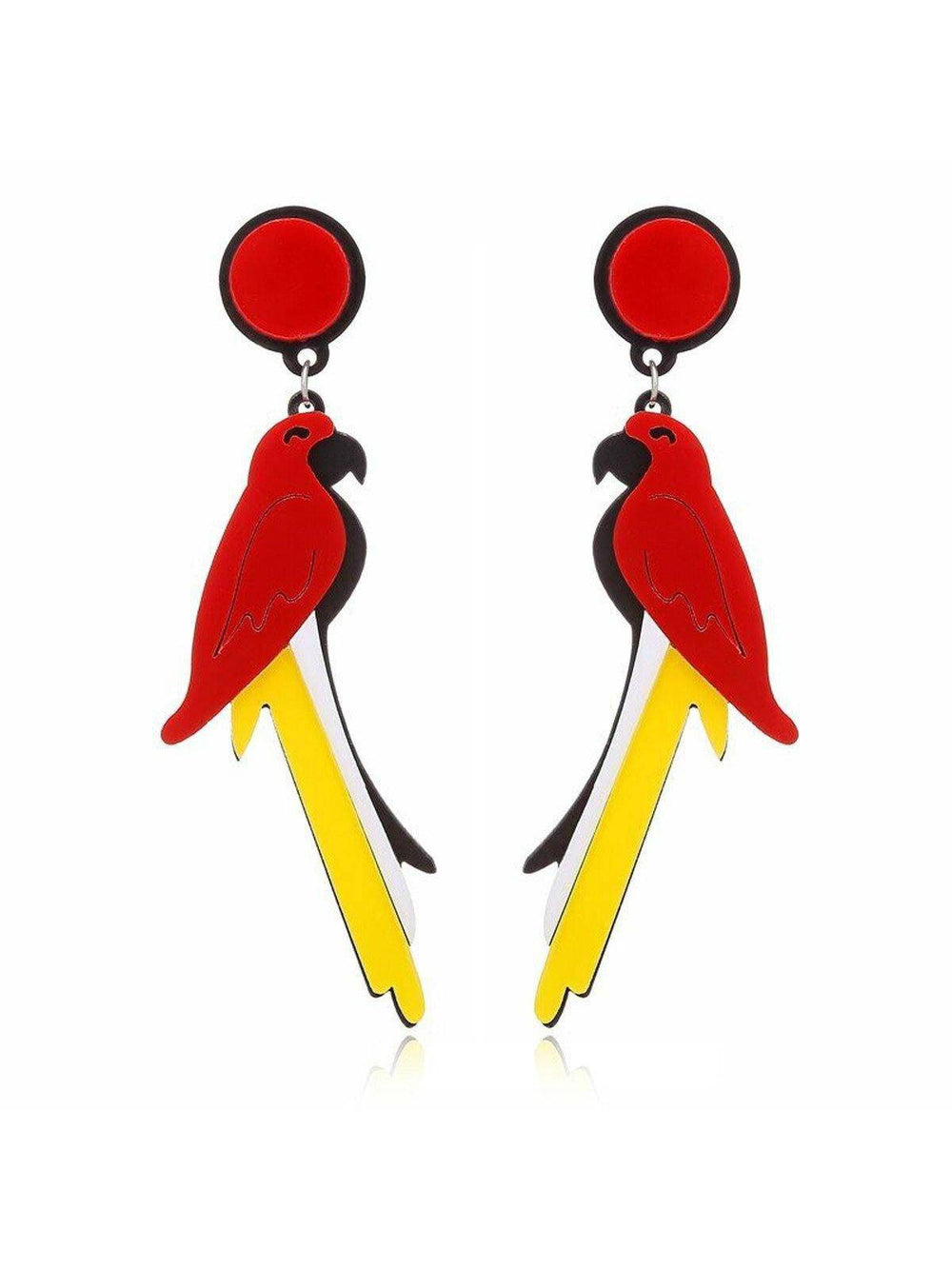 PARROTS (RED/YELLOW) Acrylic Drop/Dangle Stud Post Earrings - Poison Arrow Retro