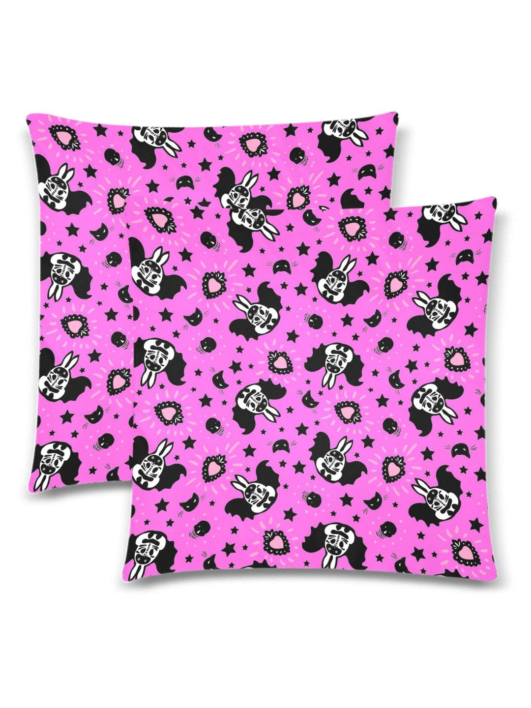 BUNNY BATS PINK Throw Pillow Cover 18"x 18" (Twin Sides) (Set of 2) - Poison Arrow Retro