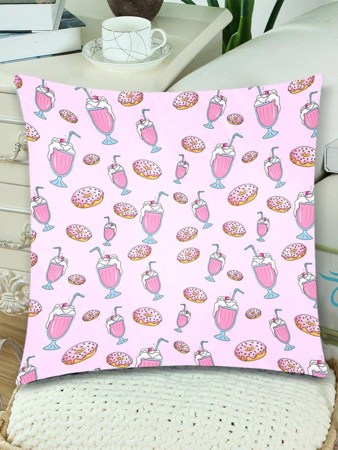 PINK MILKSHAKES Throw Pillow Cover 18"x 18" (Twin Sides) (Set of 2) - Poison Arrow Retro