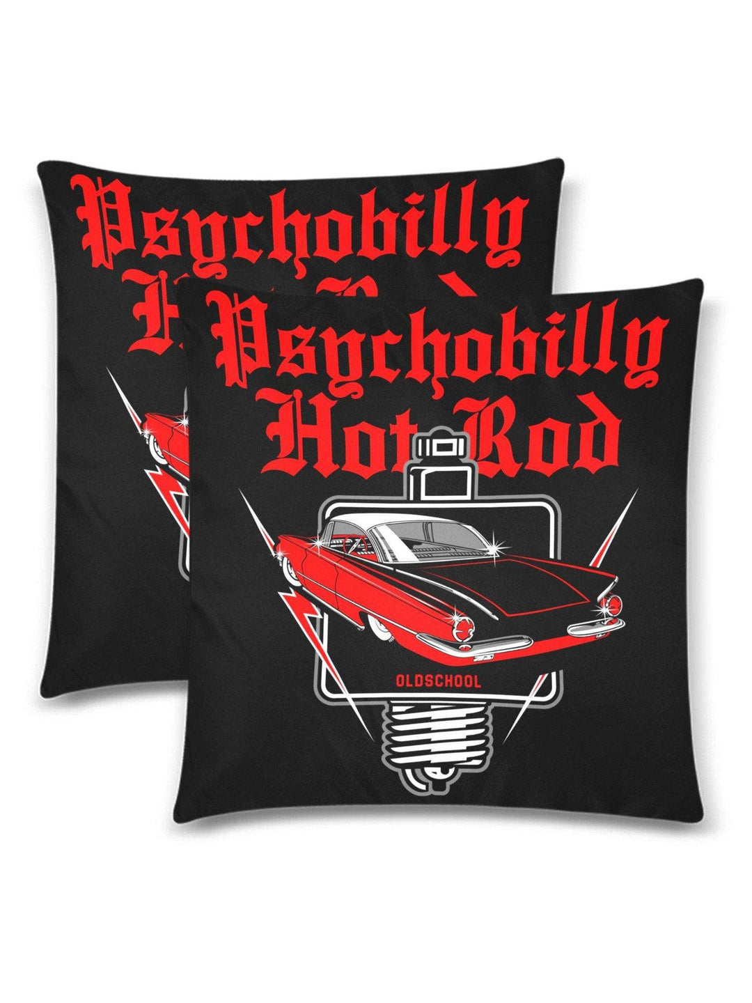 Psychobilly Hotrod Throw Pillow Cover 18"x 18" (Twin Sides) (Set of 2) - Poison Arrow Retro