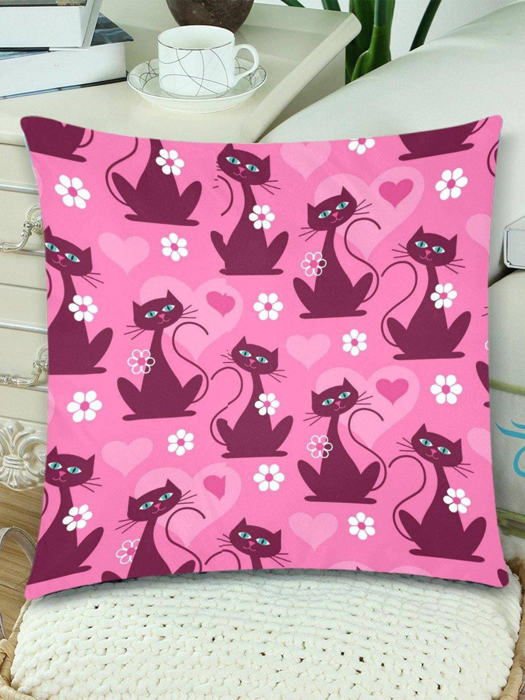 Retro Love Cats Throw Pillow Cover 18"x 18" (Twin Sides) (Set of 2) - Poison Arrow Retro