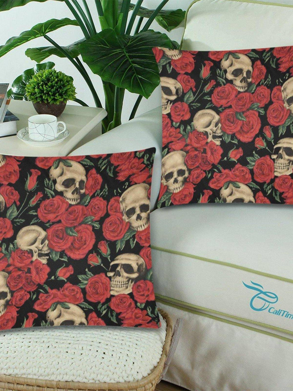 Skulls & Roses Throw Pillow Cover 18"x 18" (Twin Sides) (Set of 2) - Poison Arrow Retro