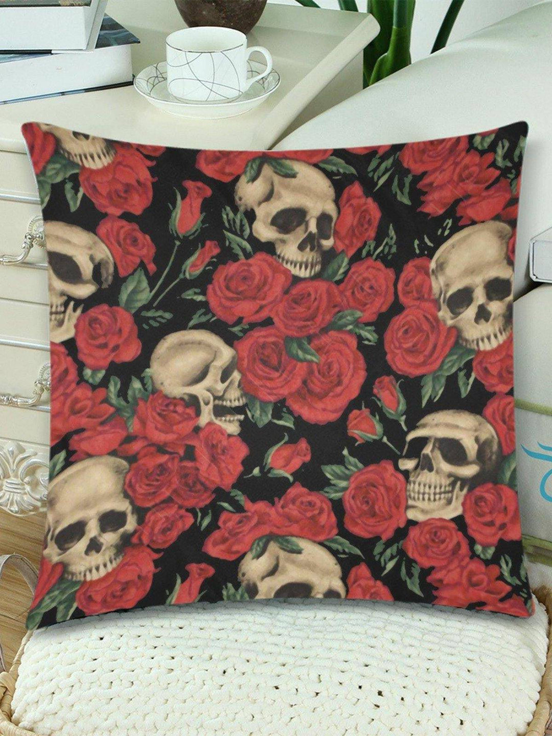 Skulls & Roses Throw Pillow Cover 18"x 18" (Twin Sides) (Set of 2) - Poison Arrow Retro