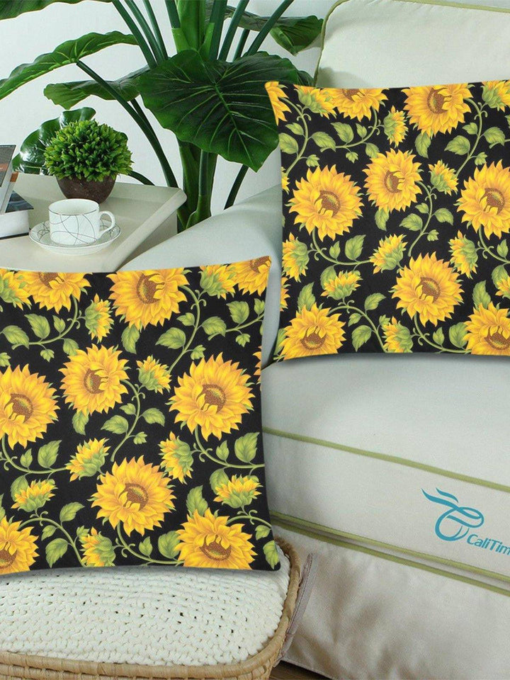 SUNFLOWERS BLACK Throw Pillow Cover 18"x 18" (Twin Sides) (Set of 2) - Poison Arrow Retro