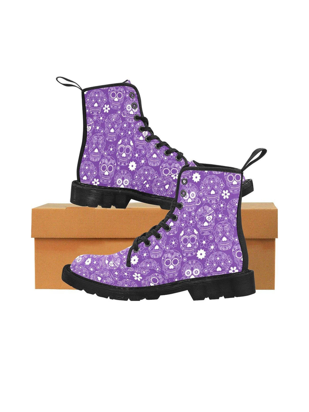 Purple Sugar Skulls Women's Lace Up Combat Boots