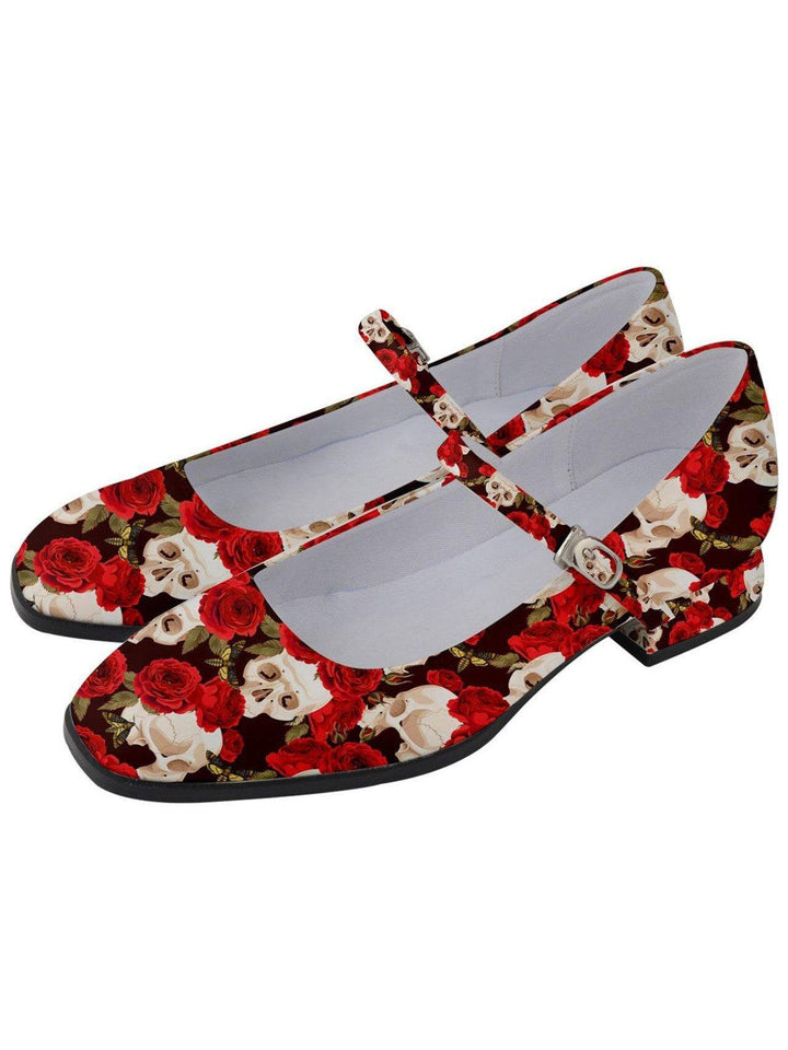 SKULLS AND ROSES Women's Mary Jane Shoes - Poison Arrow Retro