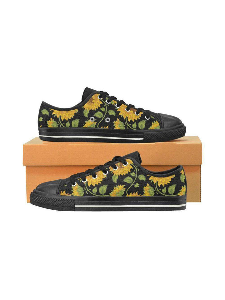 SUNFLOWERS BLACK Kid's Canvas Sneakers - Poison Arrow Retro