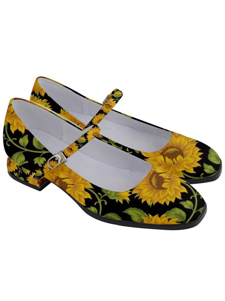 SUNFLOWERS BLACK Women's Mary Jane Shoes - Poison Arrow Retro