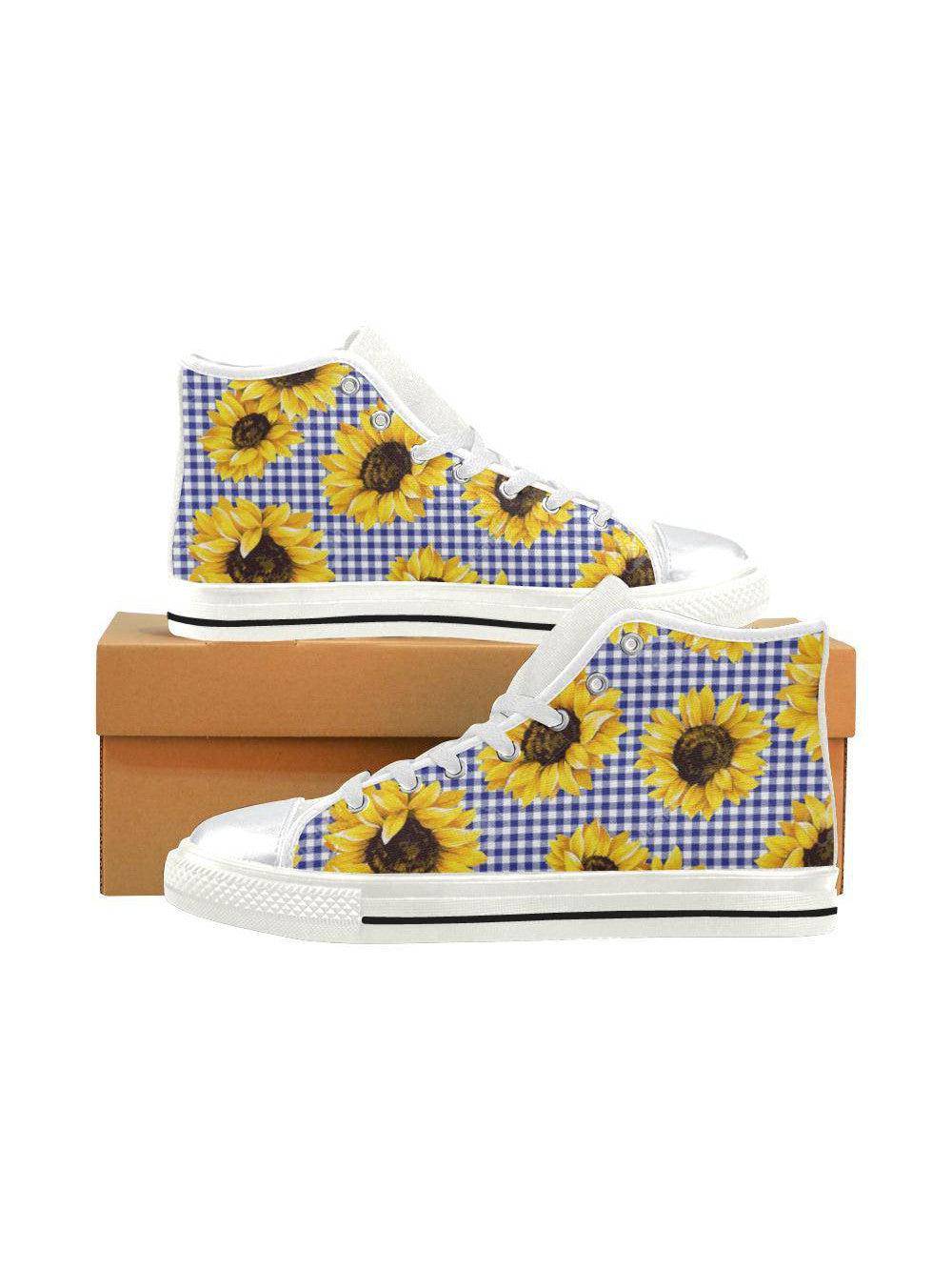 SUNFLOWERS GINGHAM High Top Canvas Kid's Shoes - Poison Arrow Retro