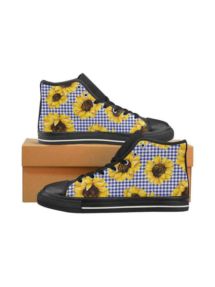 SUNFLOWERS GINGHAM High Top Canvas Kid's Shoes - Poison Arrow Retro