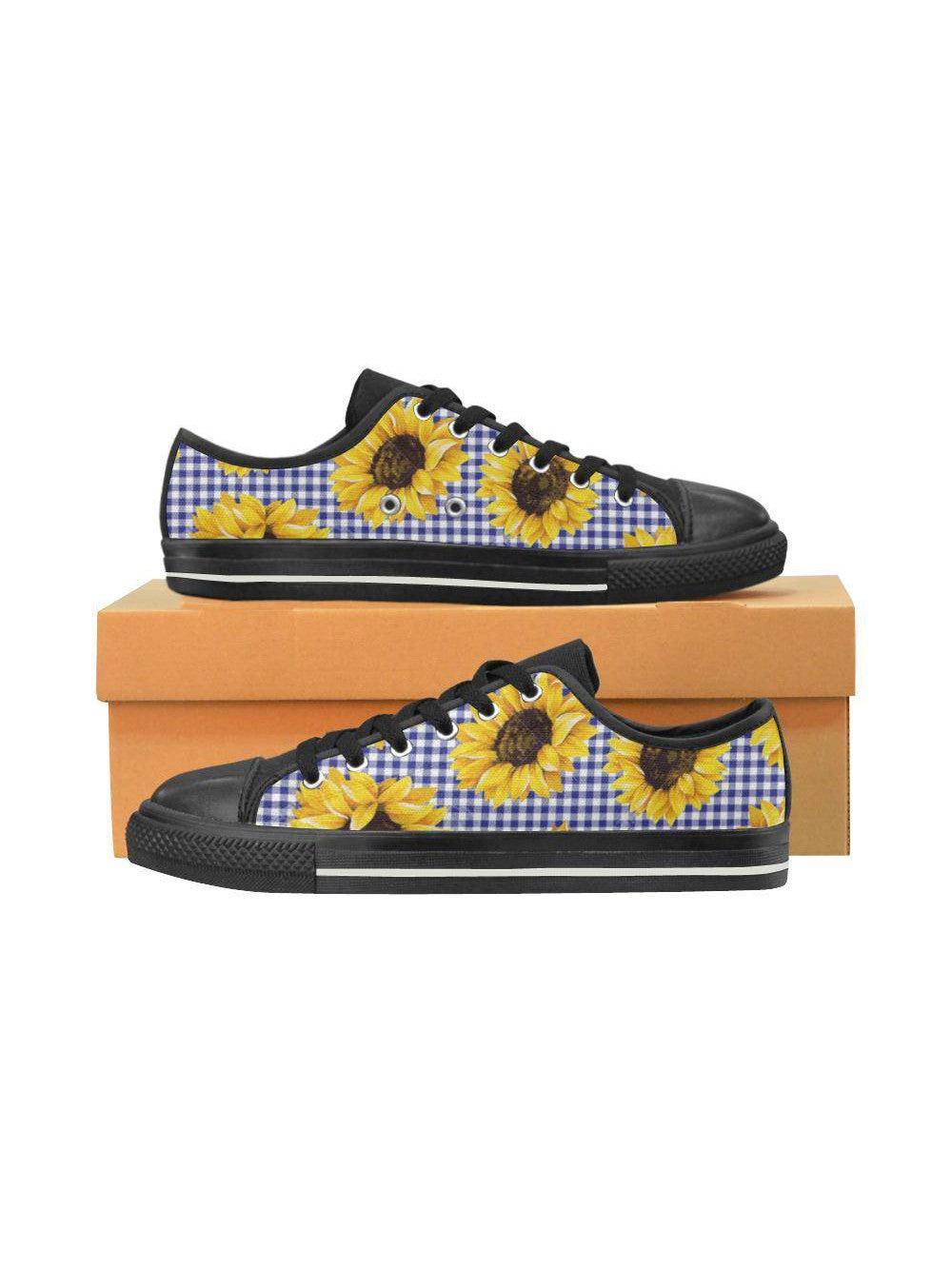 SUNFLOWERS GINGHAM Kid's Canvas Sneakers - Poison Arrow Retro