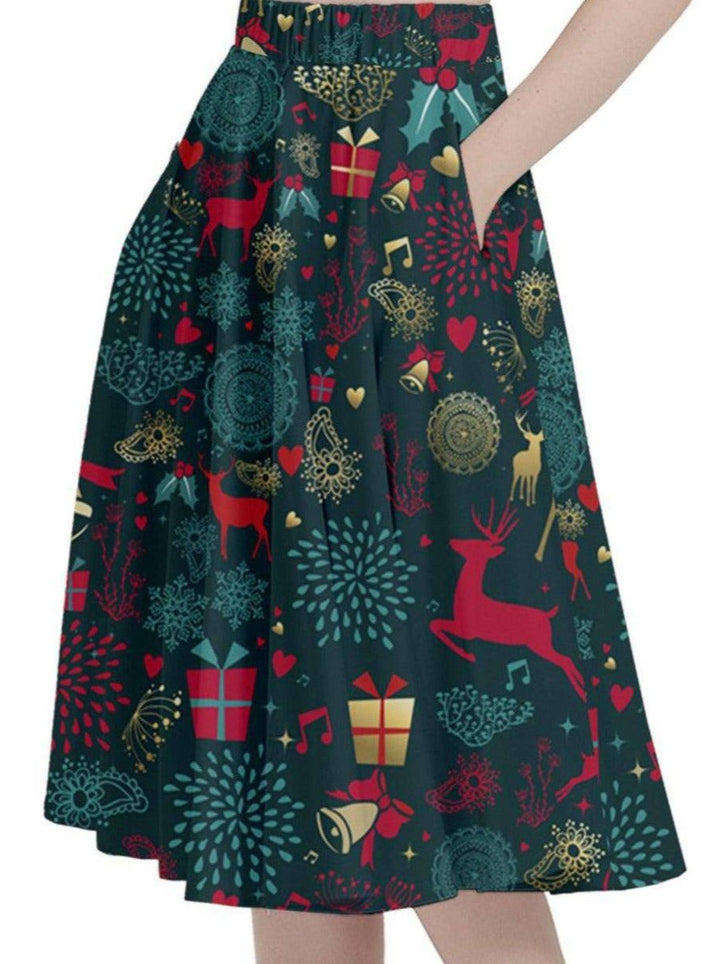 Christmas Reindeer Full Circle Skirt - Poison Arrow Retro