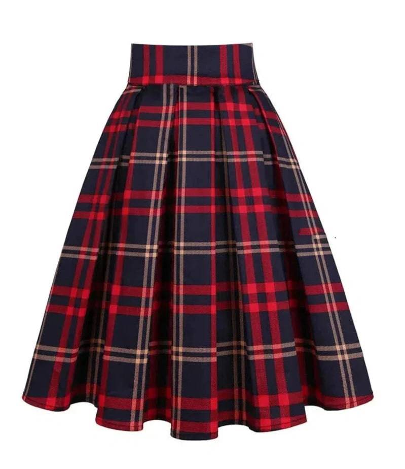 Pleated Tartan Plaid Midi Skirt [IN STOCK]