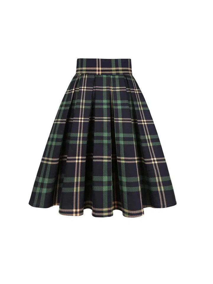 Pleated Tartan Plaid Midi Skirts