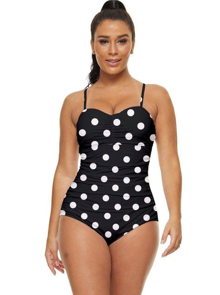 BLACK & WHITE POLKA DOT Retro Full Coverage Swimsuit - Poison Arrow Retro