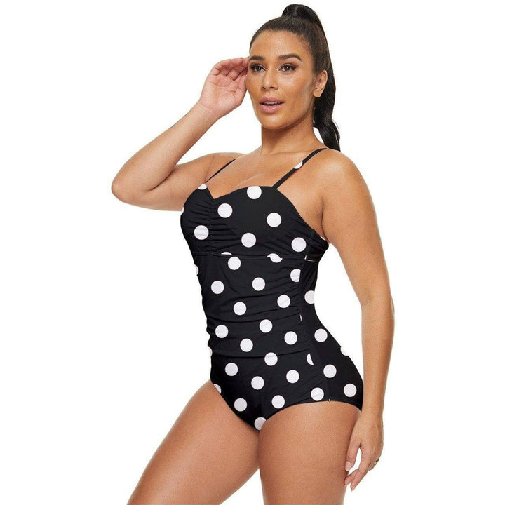 BLACK & WHITE POLKA DOT Retro Full Coverage Swimsuit - Poison Arrow Retro