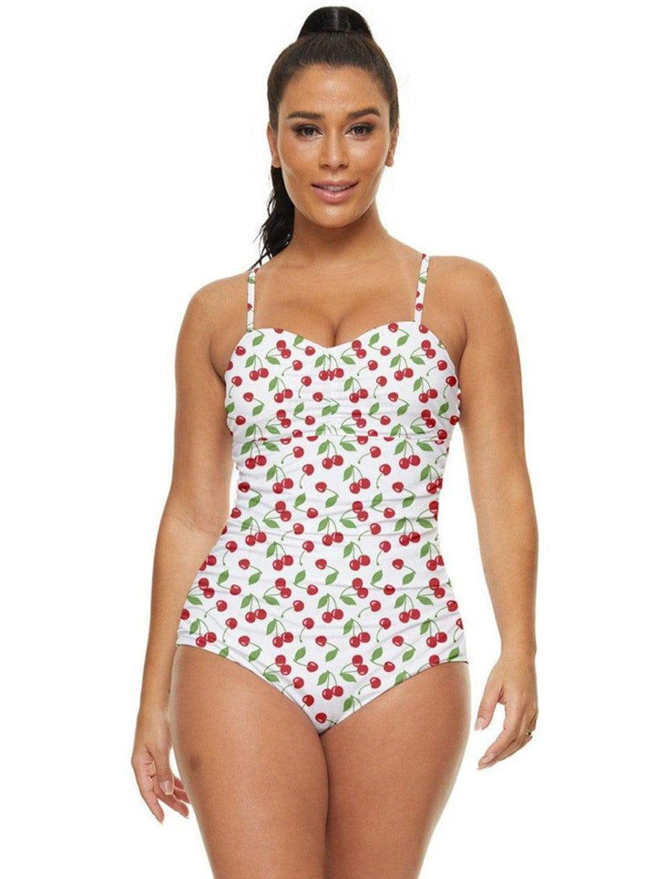 Cherry Bombshell White Retro Full Coverage Swimsuit - Poison Arrow Retro