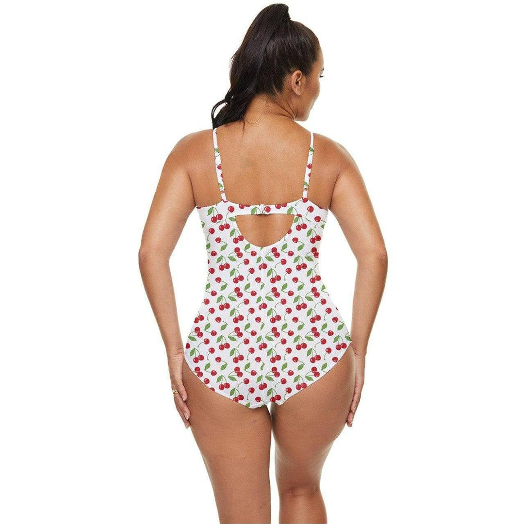 Cherry Bombshell White Retro Full Coverage Swimsuit - Poison Arrow Retro