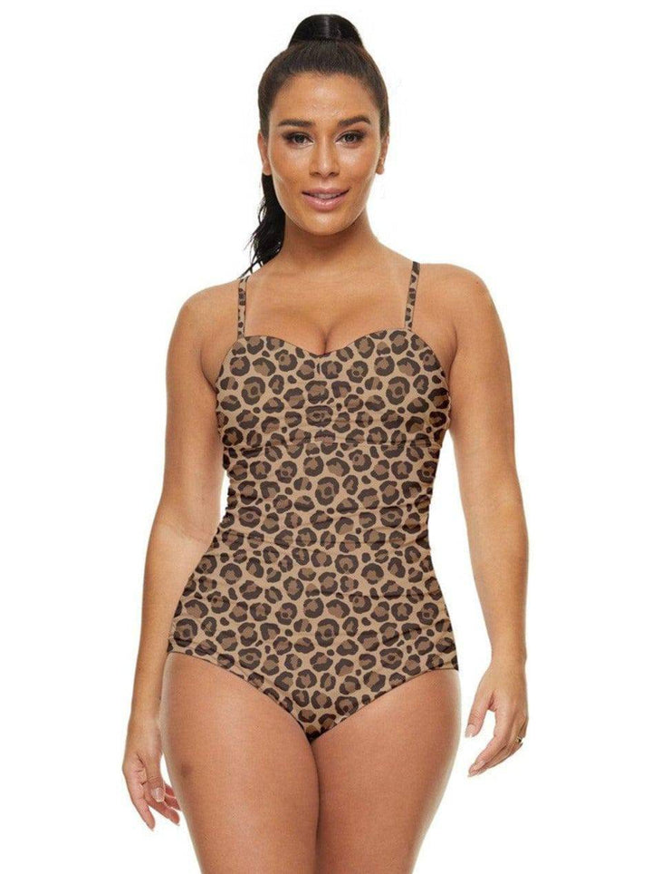 Leopard Print Retro Full Coverage Swimsuit - Poison Arrow Retro