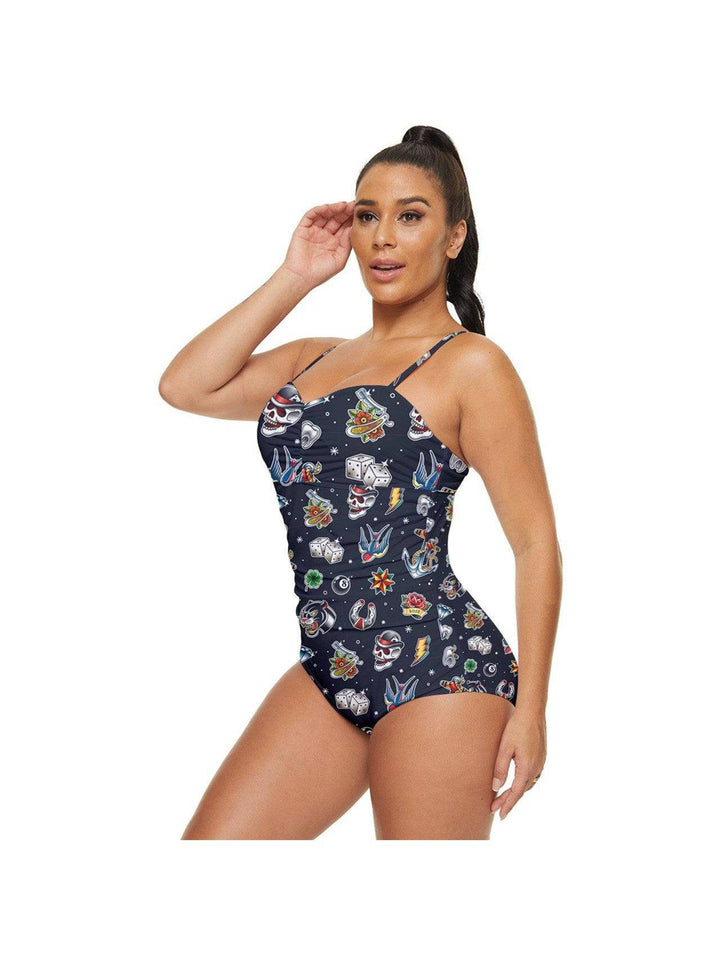 Old School Tattoo Retro Full Coverage Swimsuit