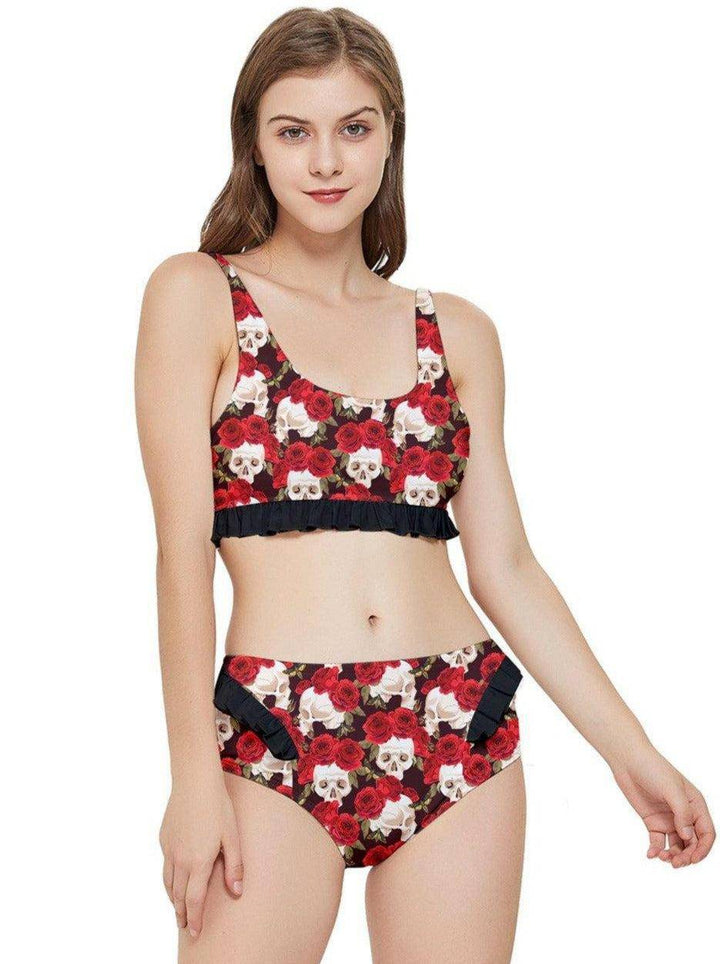 SKULLS AND ROSES  Frilly Bikini Set - Poison Arrow Retro