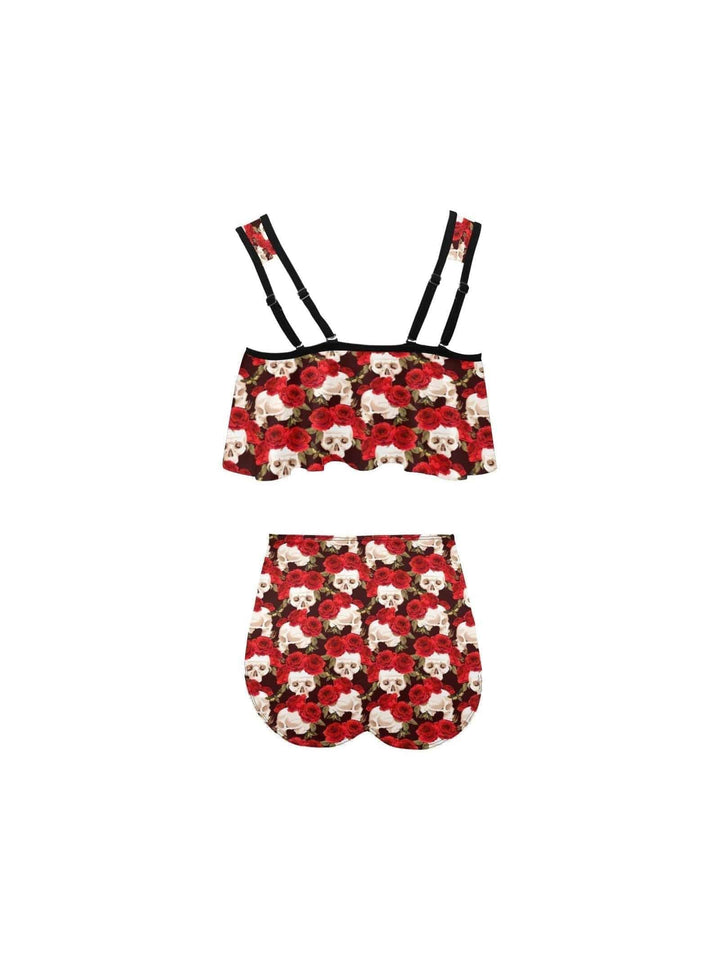 SKULLS AND ROSES Ruffle Top High Waisted Bikini - Poison Arrow Retro