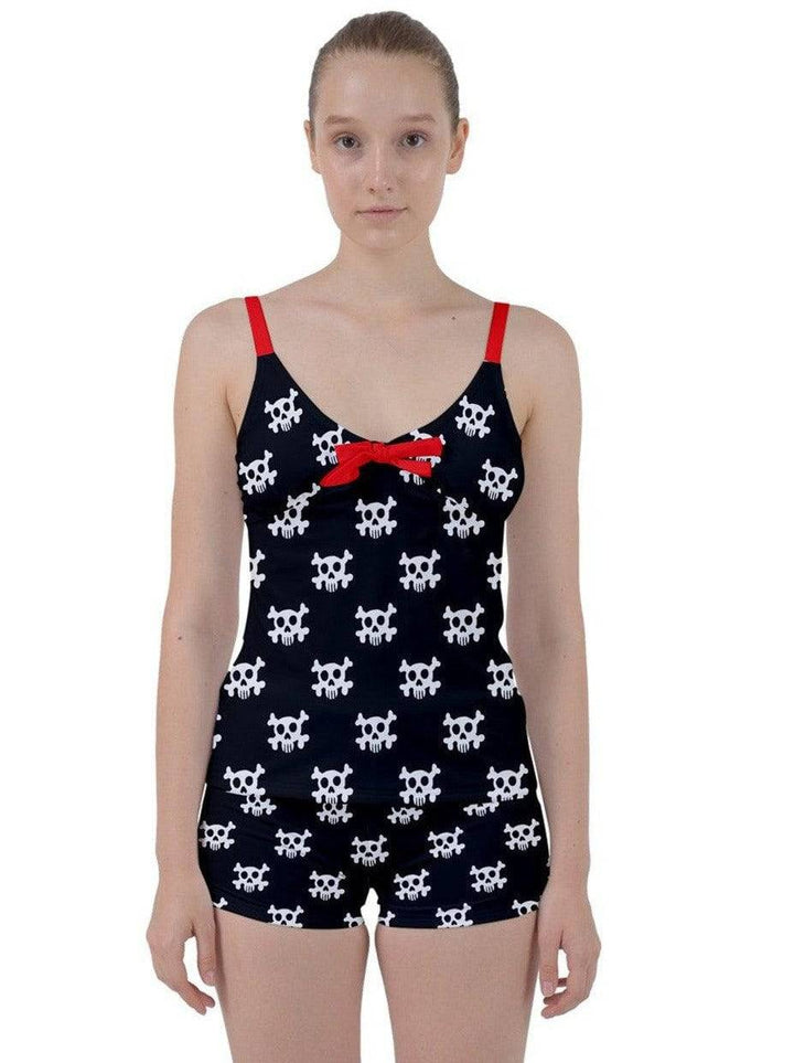 Skulls & Crossbones Tie Front Two Piece Tankini