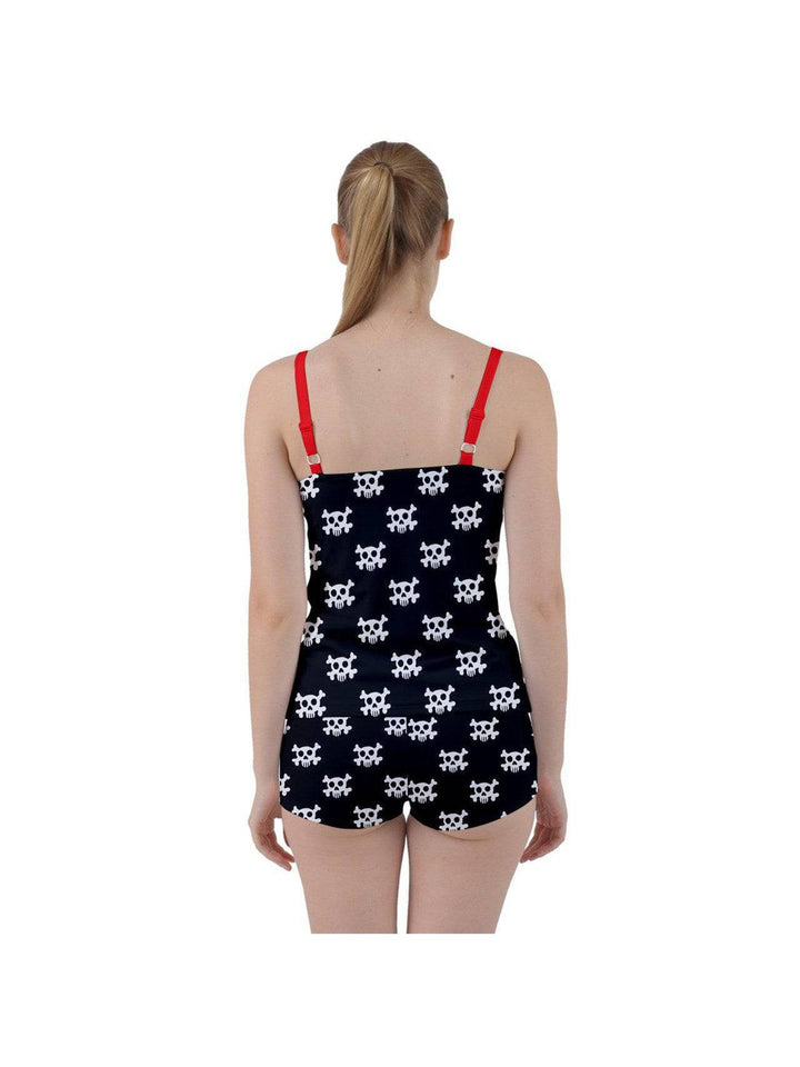 Skulls & Crossbones Tie Front Two Piece Tankini - Poison Arrow Retro